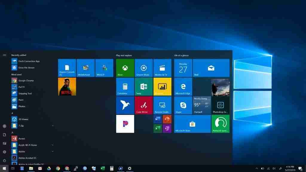 Windows 10 start menu screenshot
